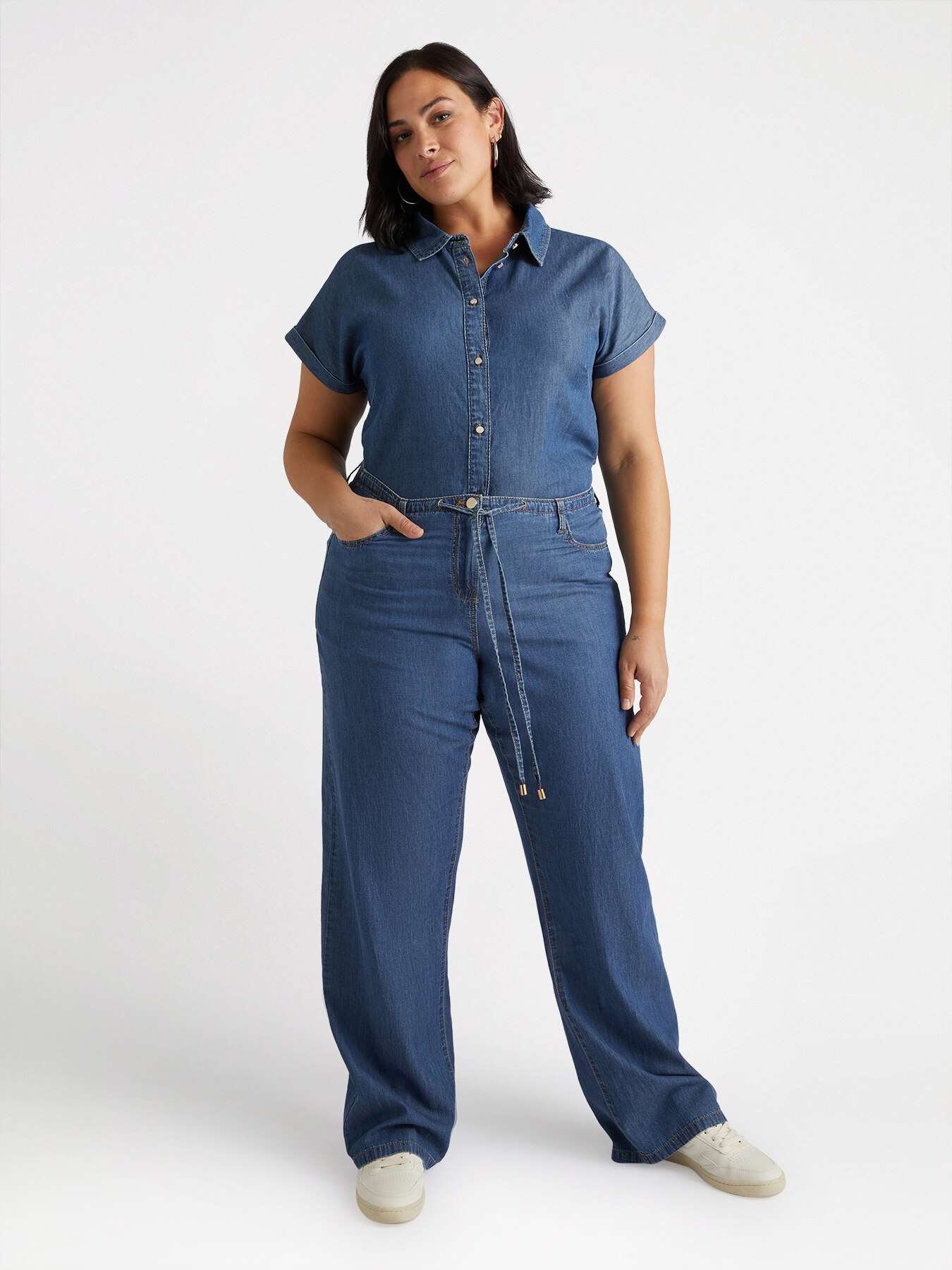 Palazzo jeans with laces at the waist image number 0