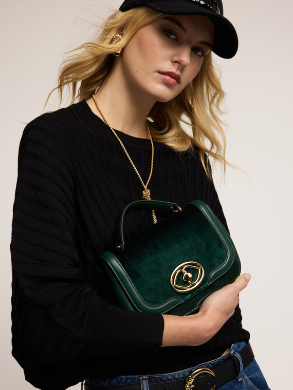 Shoulder bag in tessuto spalmato e velluto