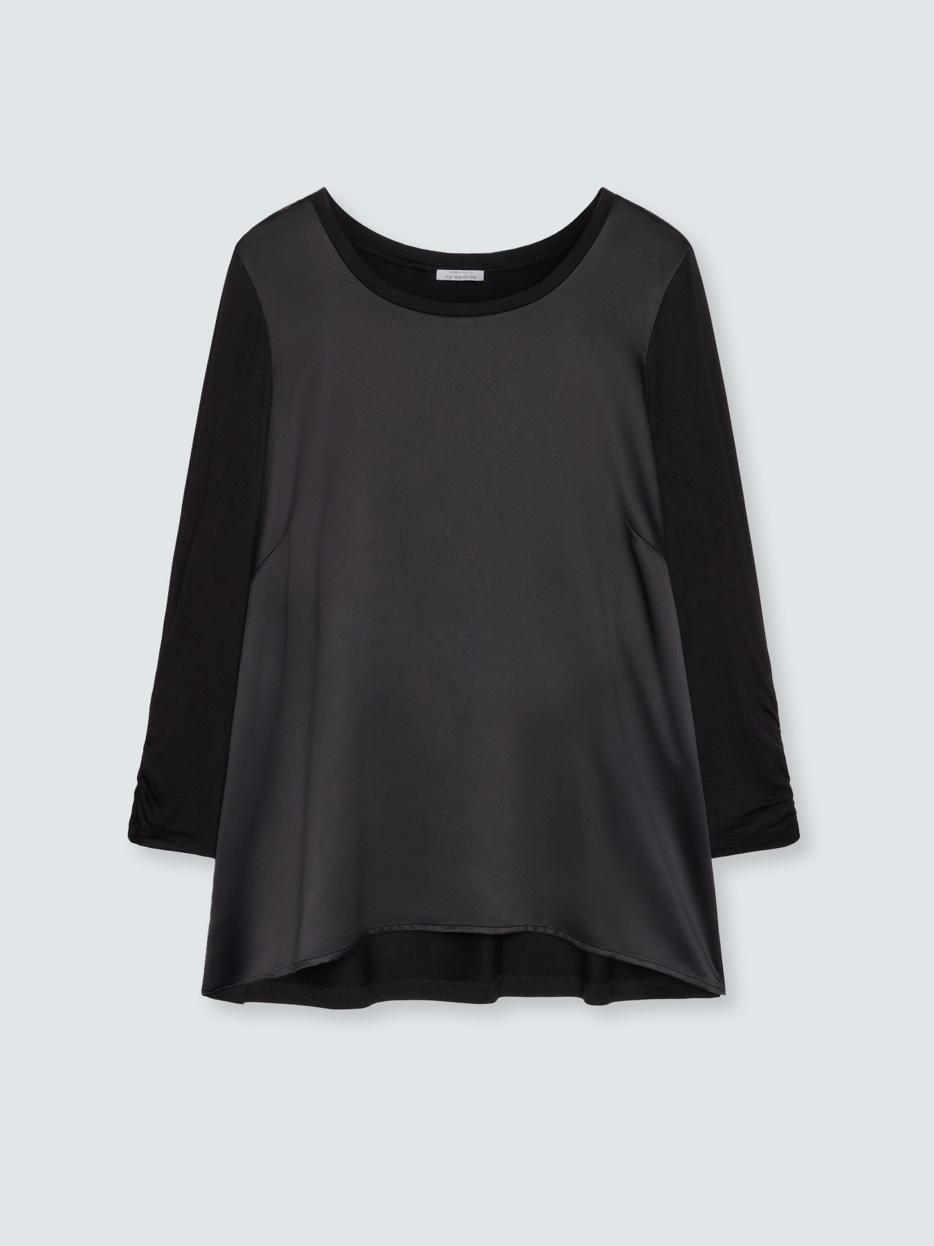 Two-material T-shirt with three-quarter sleeves in satin and jersey image number 0