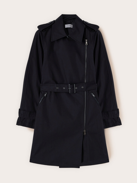 Gabardine trench coat with asymmetric closure