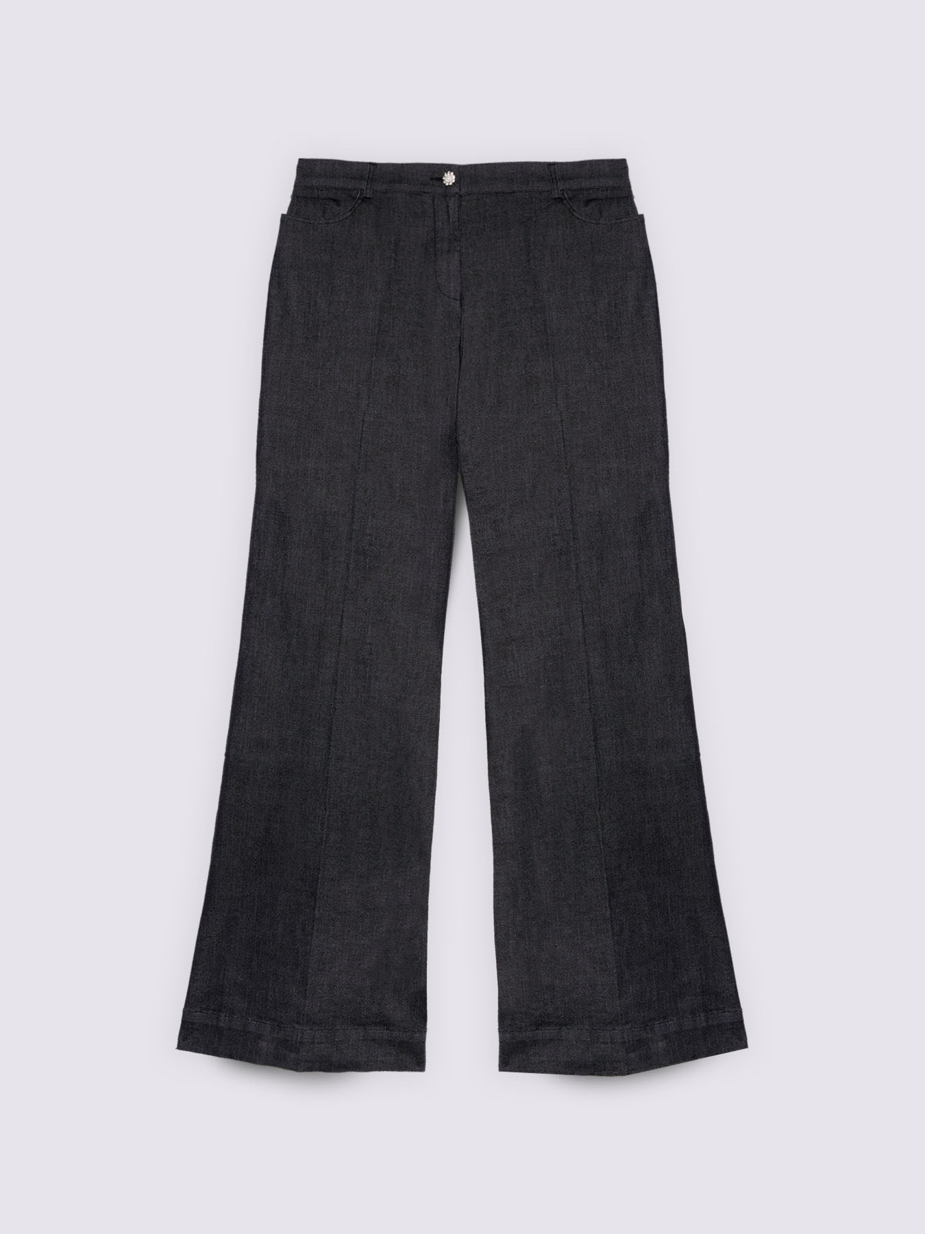 Jeans wide leg con bottone gioiello image number 4