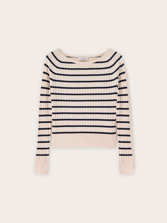 Boat neck top in flat rib knit