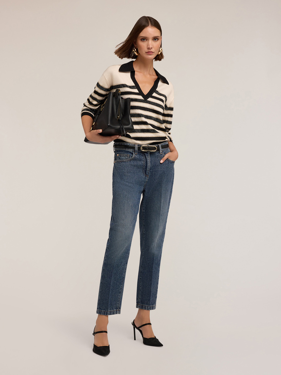 Striped lurex sweater with rhinestones