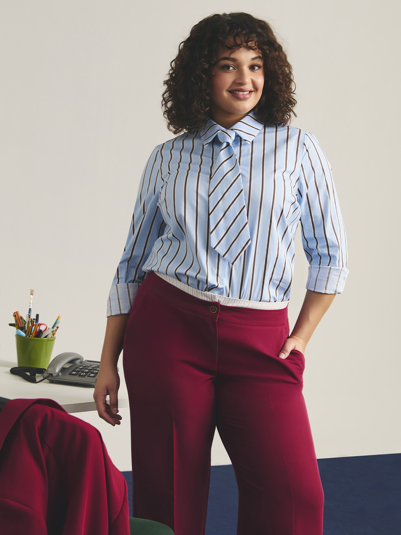 Striped shirt with tie image number 0