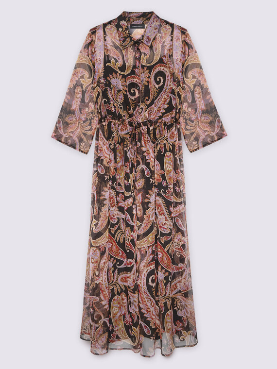 Langes Hemdblusenkleid mit Paisley-Muster