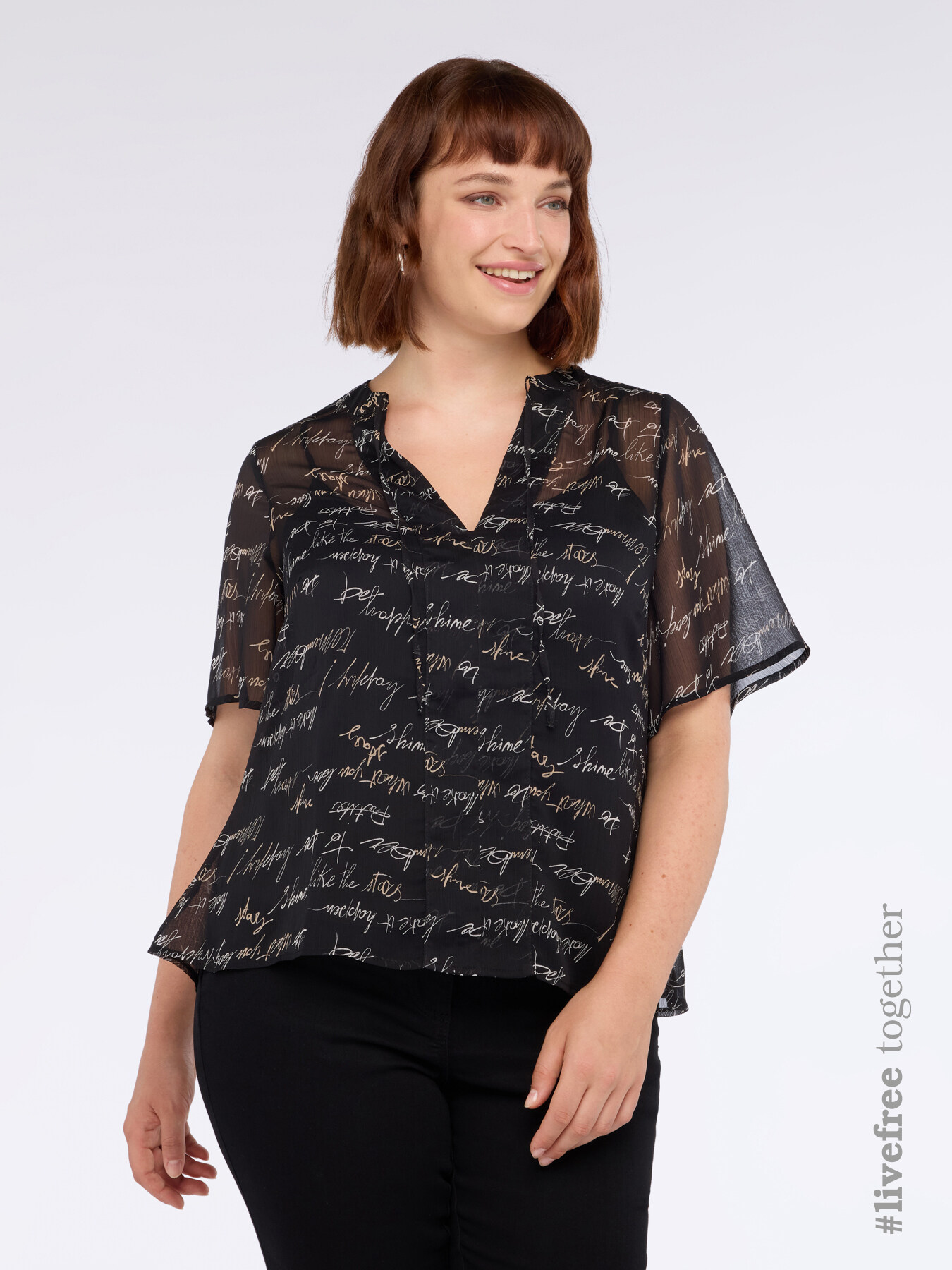 Lettering print blouse in crêpon image number 0