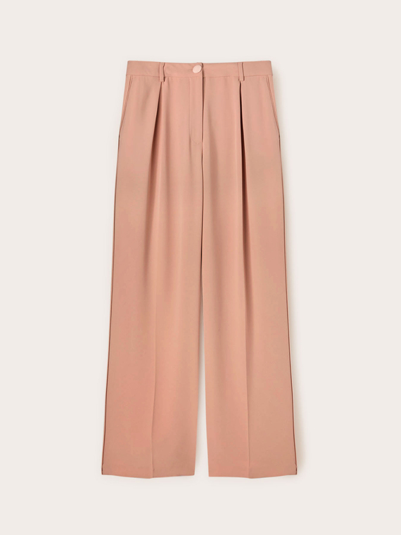 Pantaloni palazzo satin con piping laterale