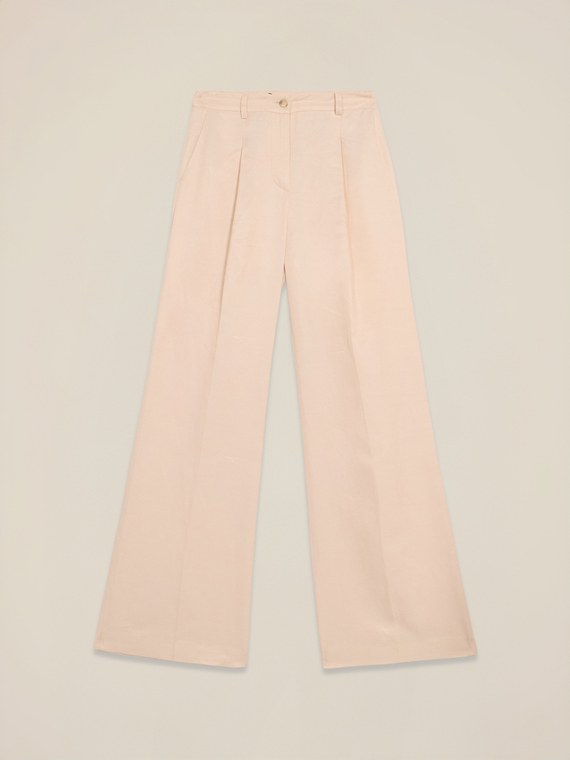 Wide-leg linen blend trousers