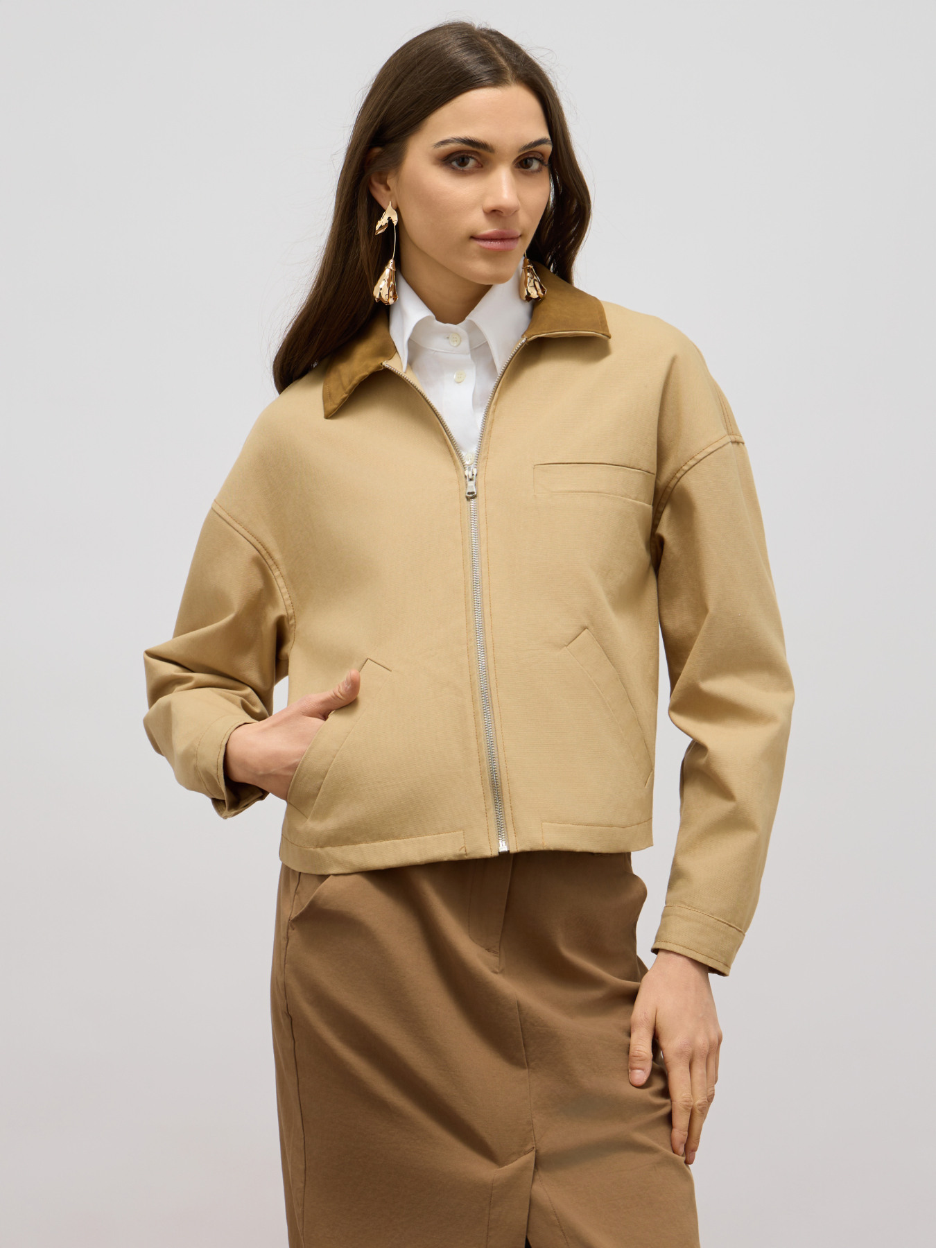 Chaqueta bimaterial de mezcla de algodón image number 0