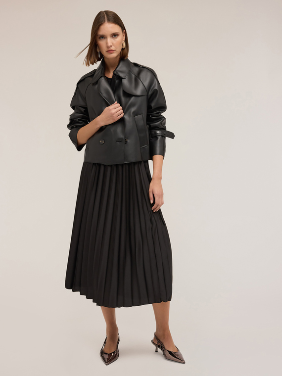 Short double-breasted trench coat in coated fabric