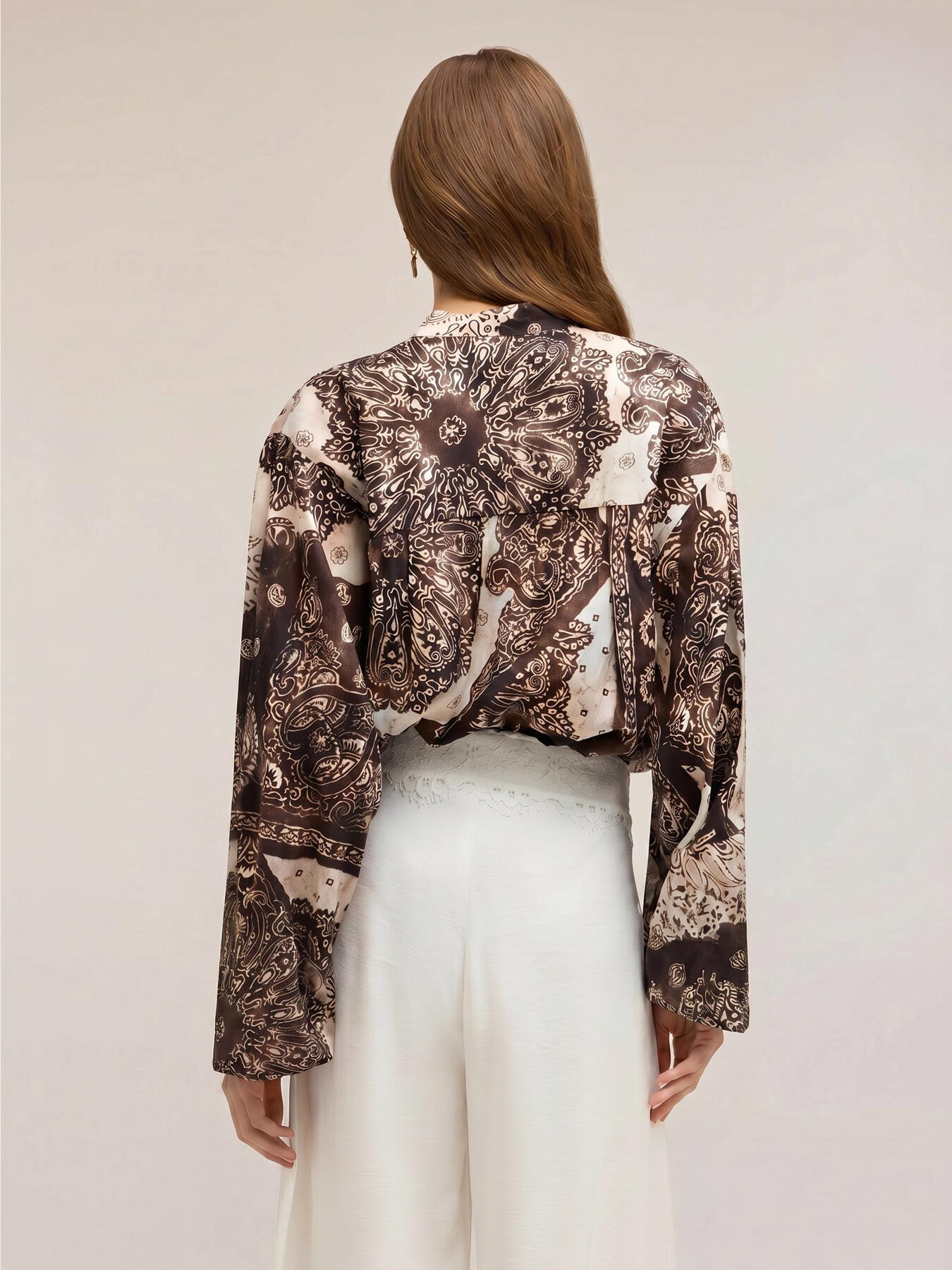 Poplin blouse with print and balloon sleeves image number 1