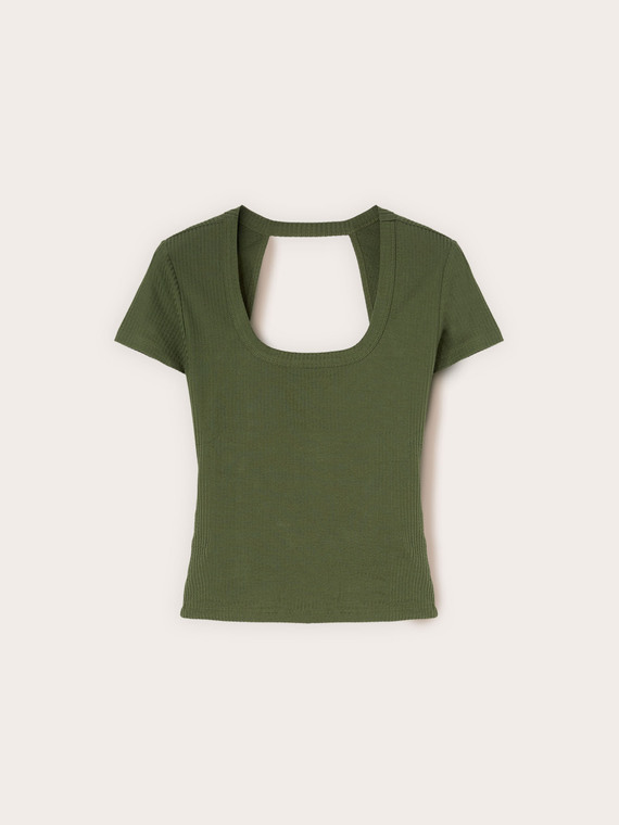 Ribbed jersey T-shirt with cut-out