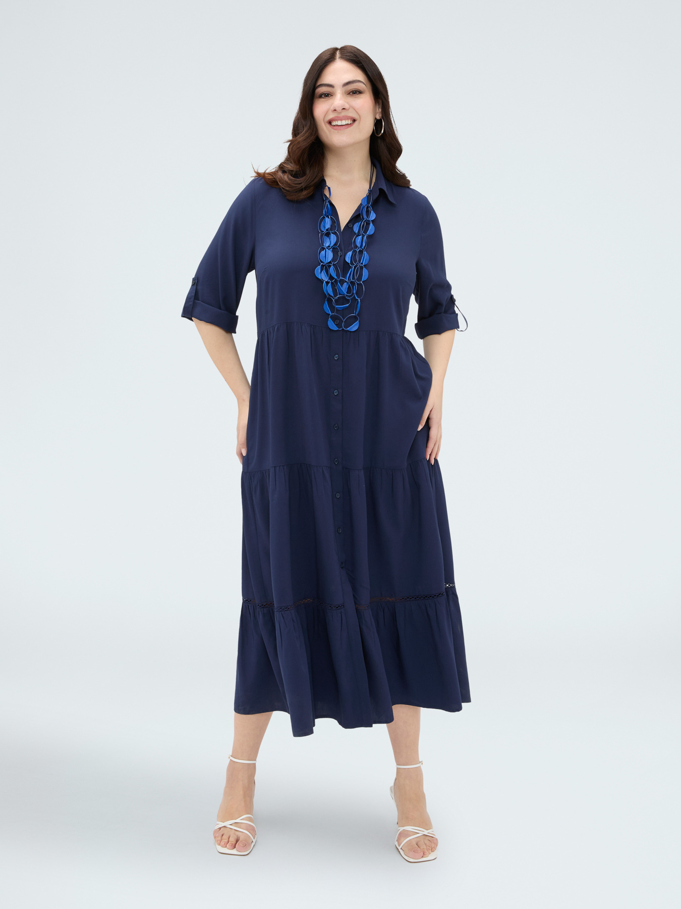 Long viscose shirt dress image number 2