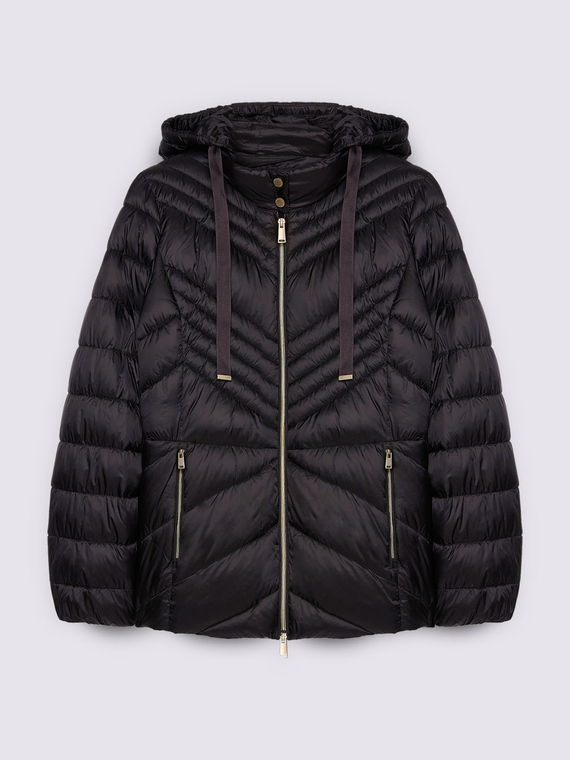 Quilted down jacket with chevron pattern and hood