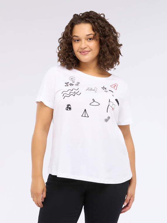 Jersey T-shirt with embroideries and small writings