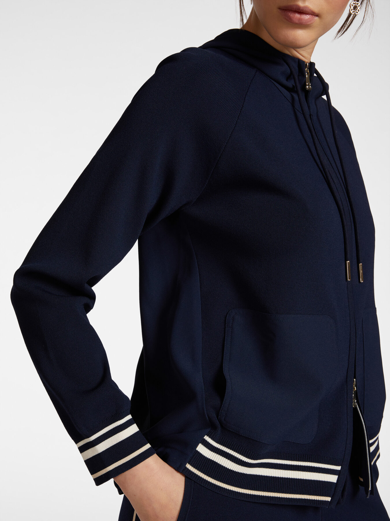Cardigan with hood and striped trim image number 3