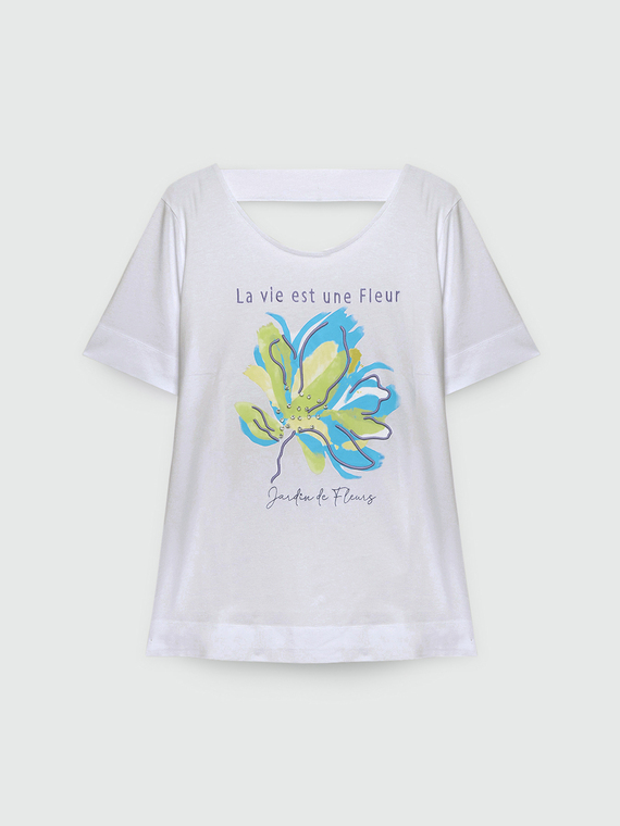 Bedrucktes und besticktes T-Shirt
