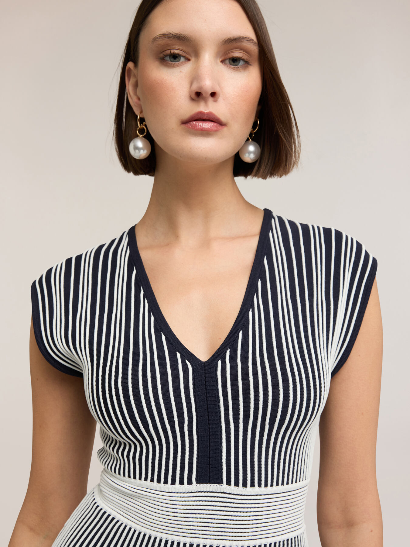 Striped knit flare dress image number 3