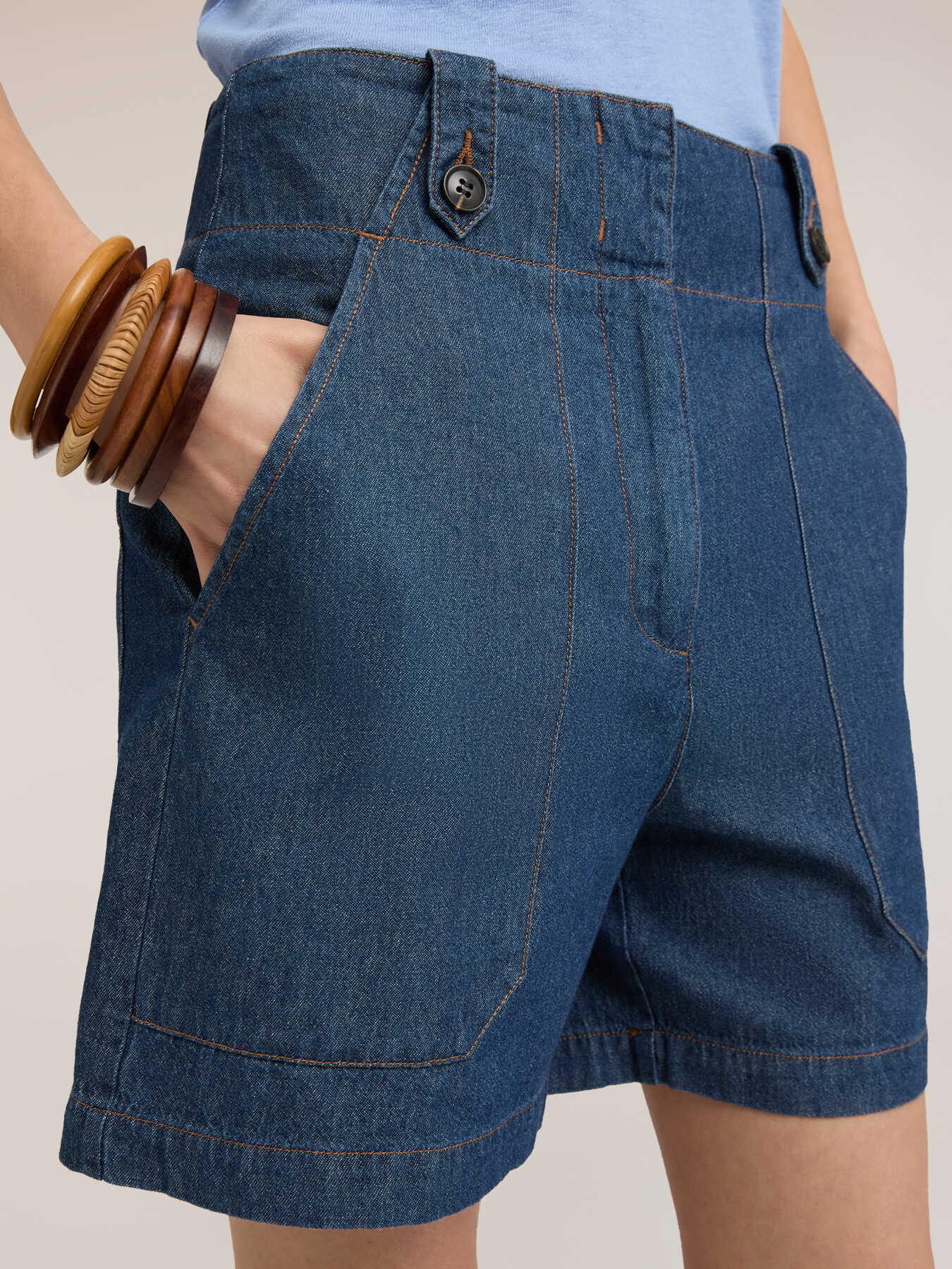 Pantaloni scurți din denim cu talie &icirc;naltă image number 3