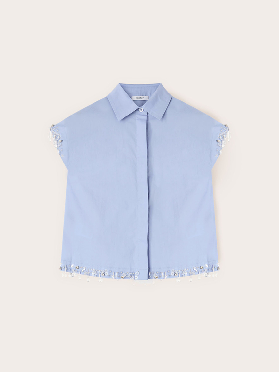 Cămașă boxy din poplin cu pietre