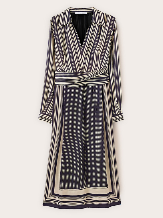 Foulard print satin shirt dress