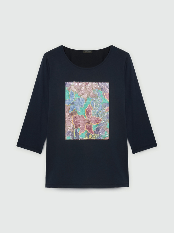 T-shirt à imprimé fleuri et paillettes