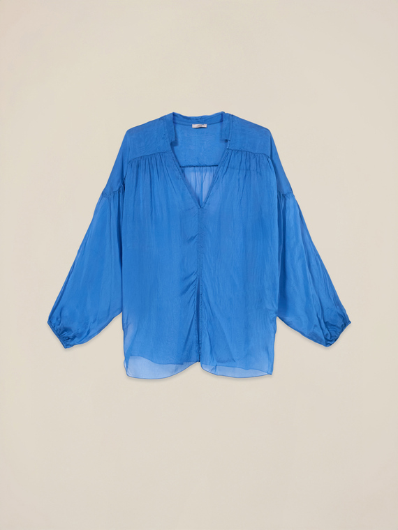 Shoulder-covering blouse in silk blend voile