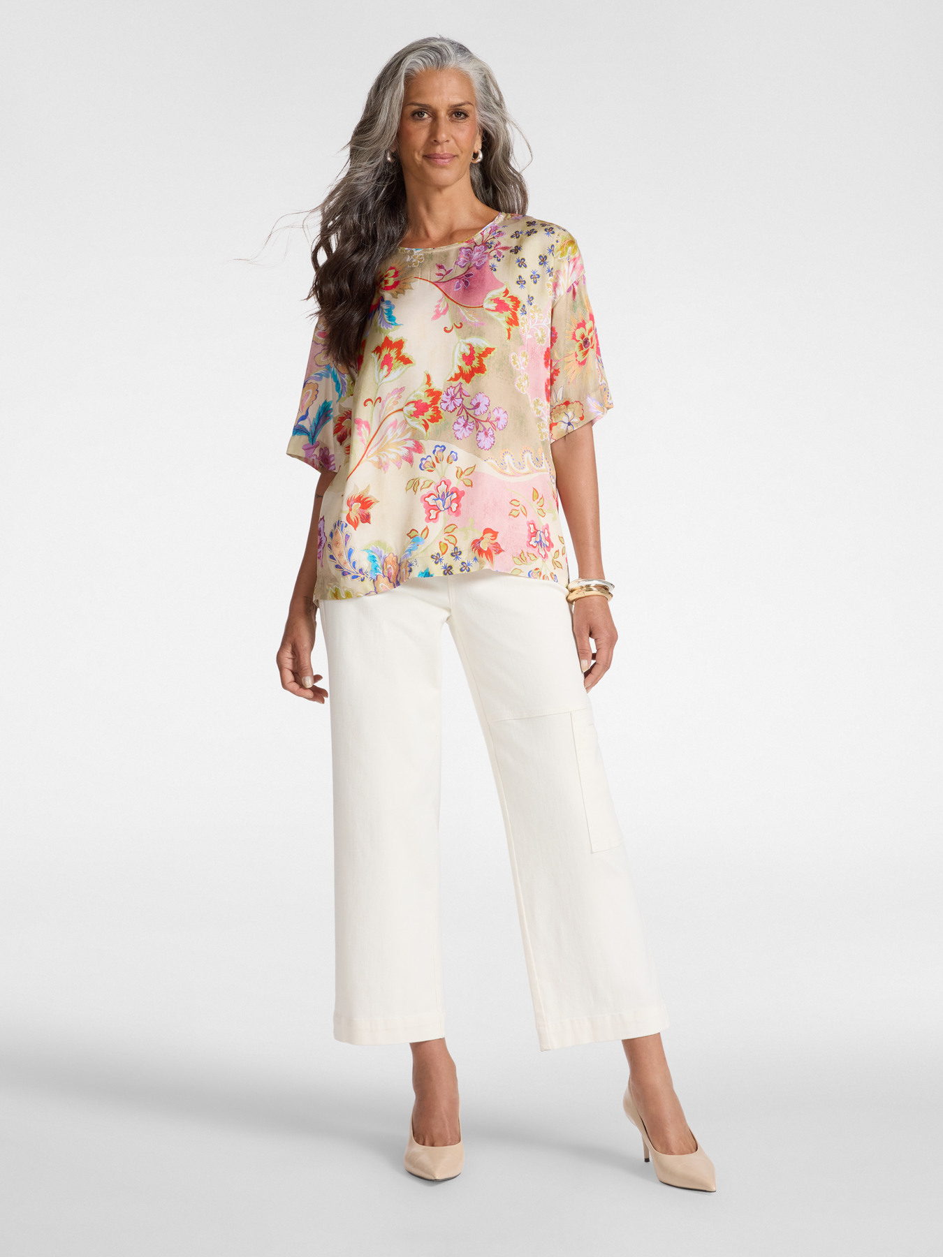 Printed blouse in viscose twill image number 2