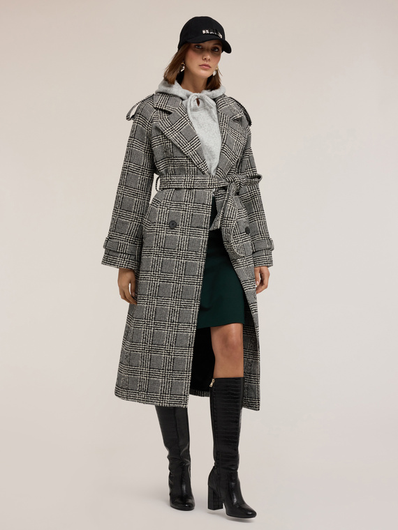 Manteau en laine mélangée fantaisie à carreaux