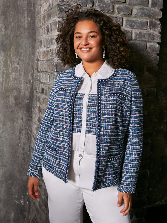 Bouclé-Jacke mit Perlen