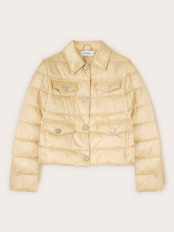 Short lightweight down jacket with jewel buttons