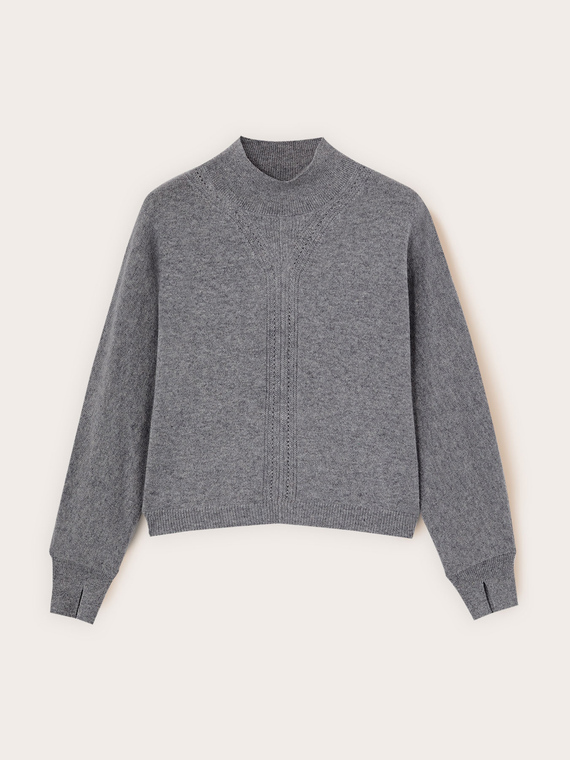 Crew neck cashmere sweater with openwork