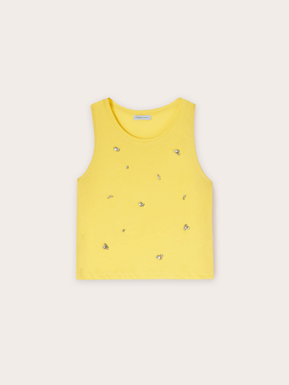 Top aus Jersey mit Steinbesatz