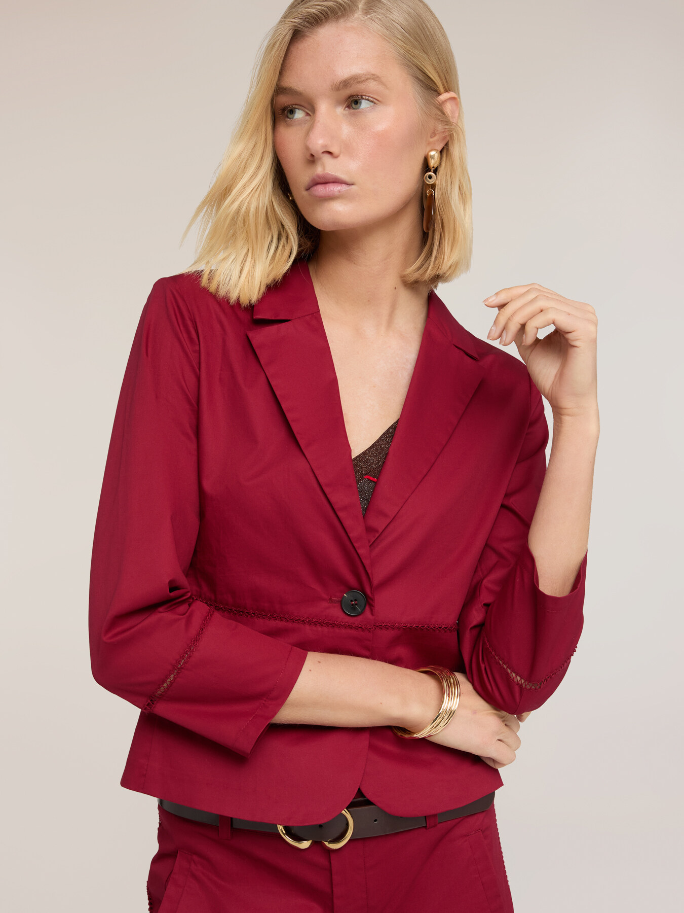 Blazer din twill de bumbac cu ajour&eacute; image number 3