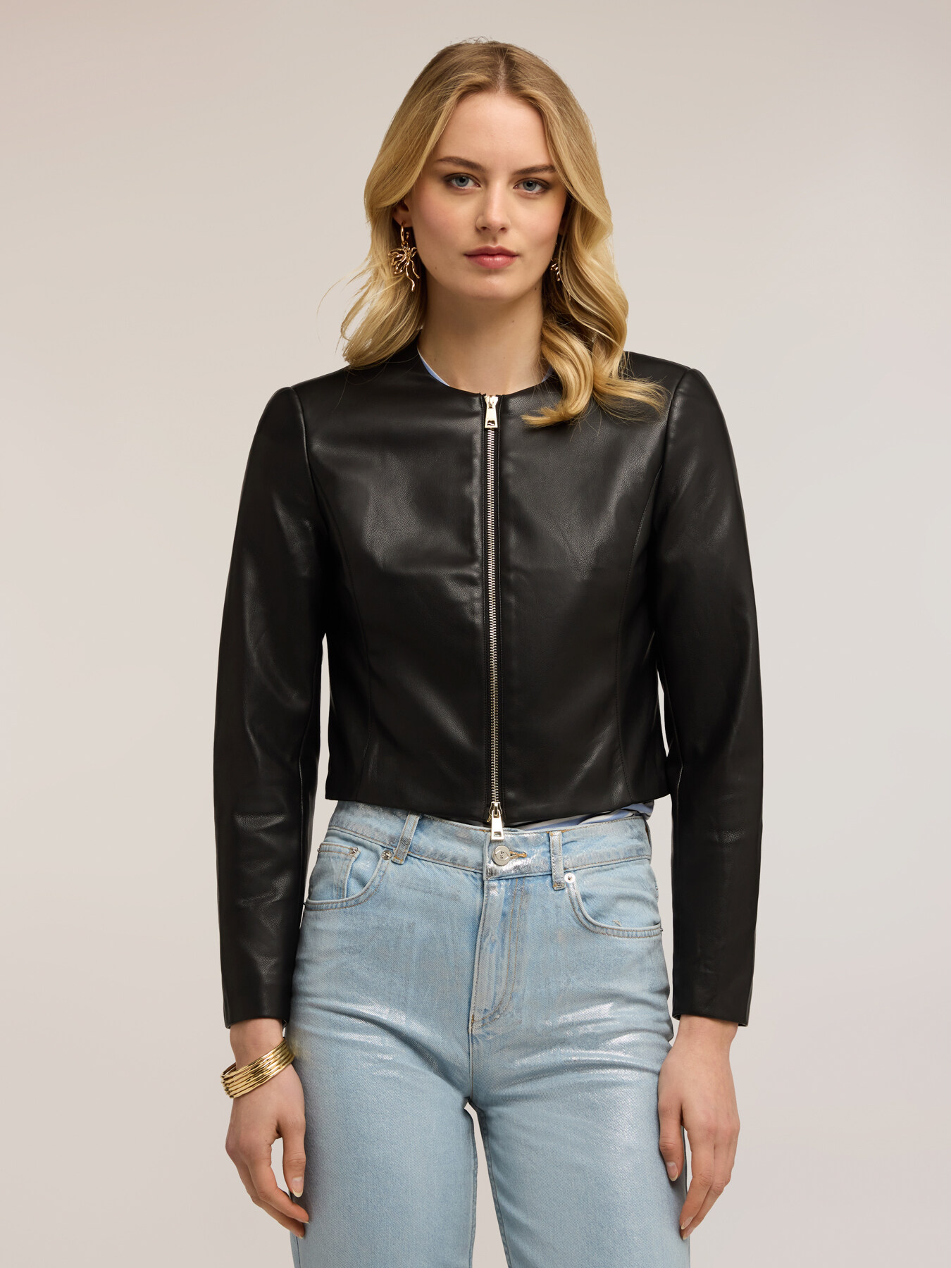 Short jacket in coated fabric image number 0