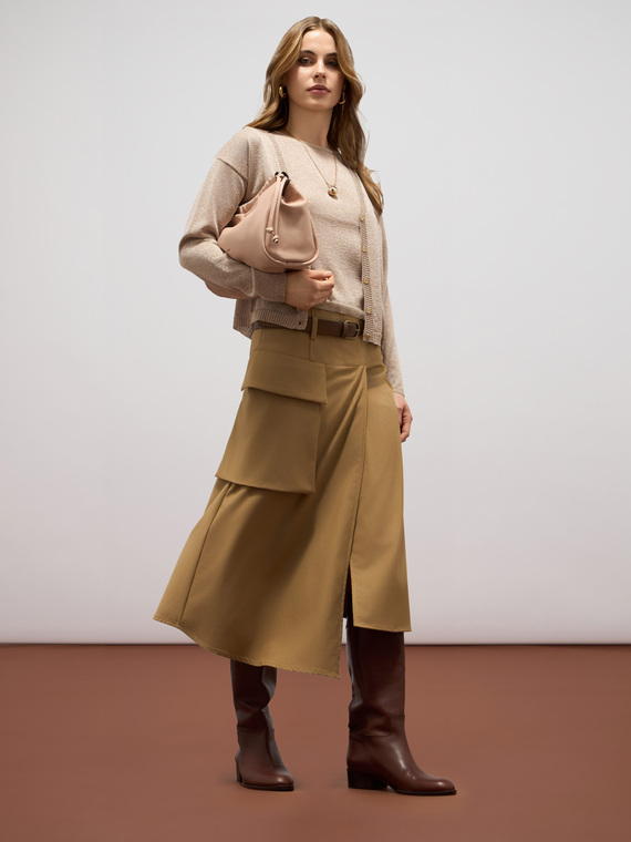 Fluid midi A-line skirt with panel