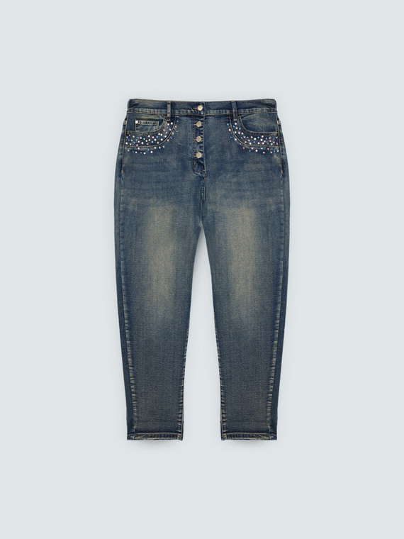 Jeans Barrel mit farbigen Lichtpunkten