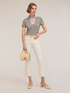 T-shirt a righe con colletto ricamato con pietre image number 0