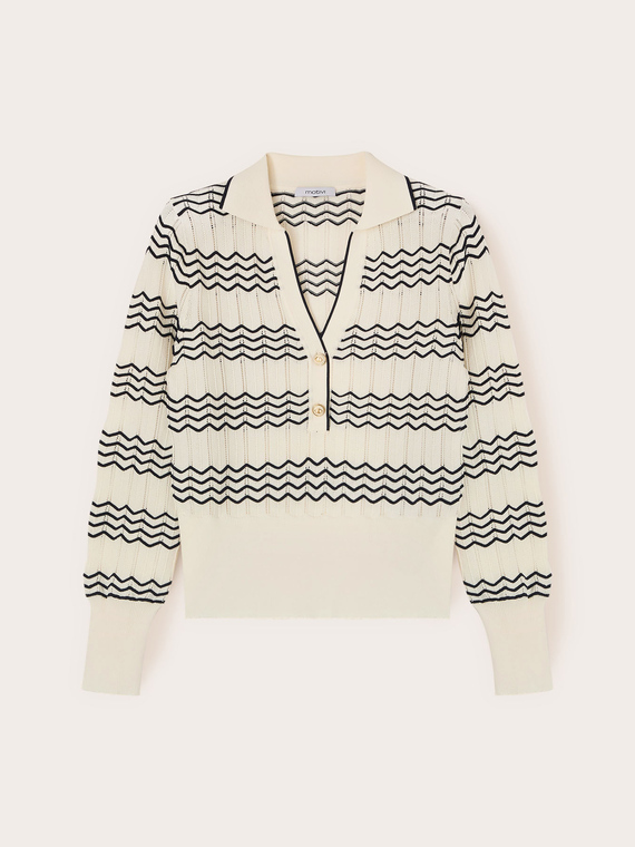 Fine knit chevron stripe polo