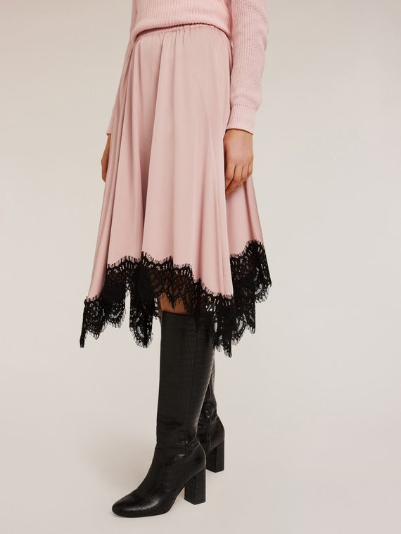Satin skirt with lace trim