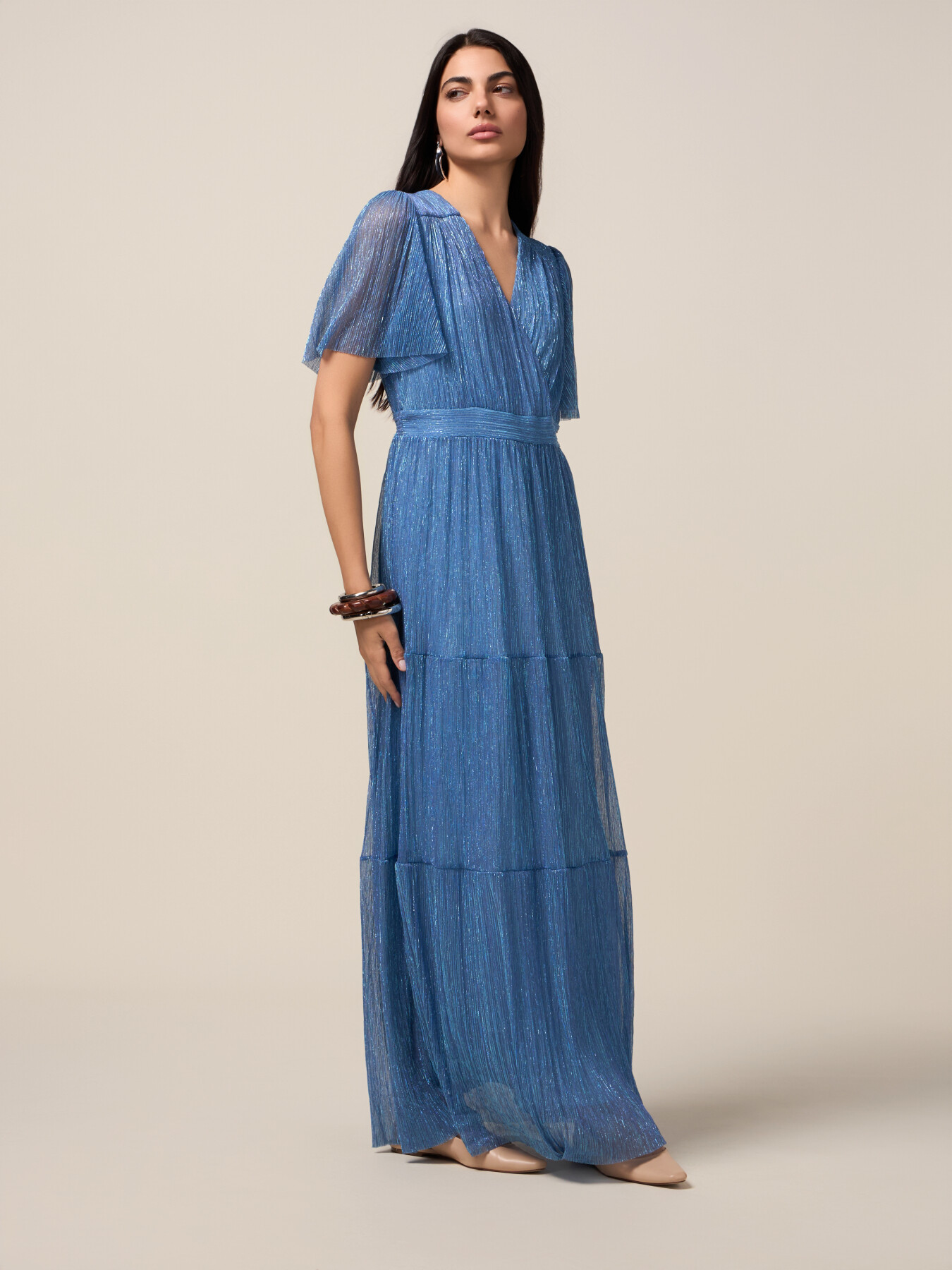 Long pleated lurex dress image number 0