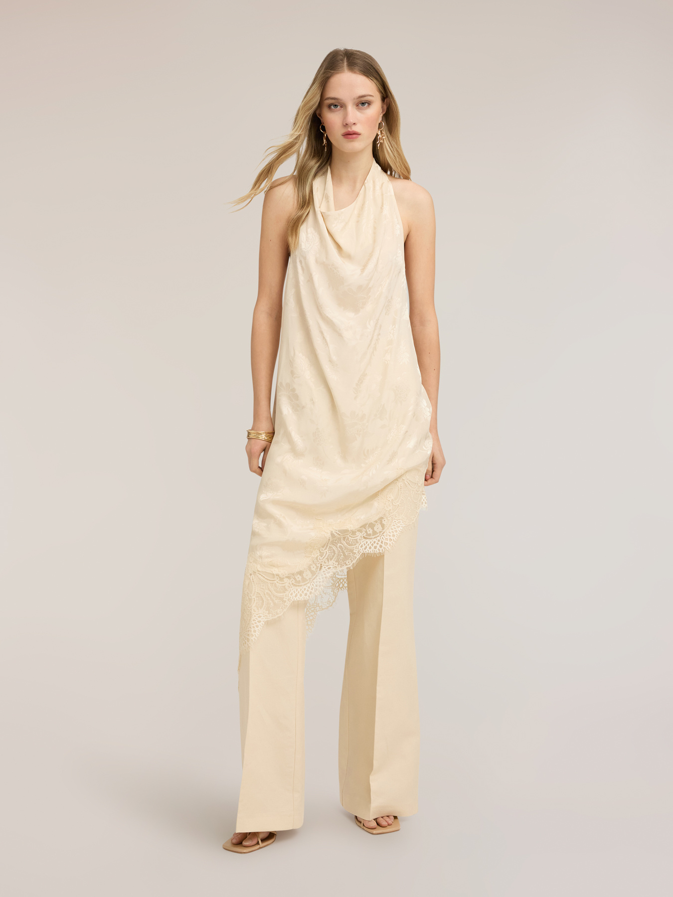 Asymmetric draped satin dress image number 2