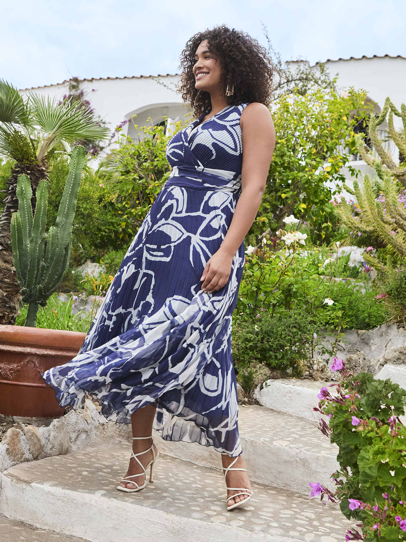 Langes Plissee-Kleid Dream mit Blumendruck image number 0
