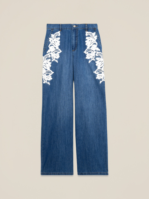 Palazzo jeans with decorative embroidery