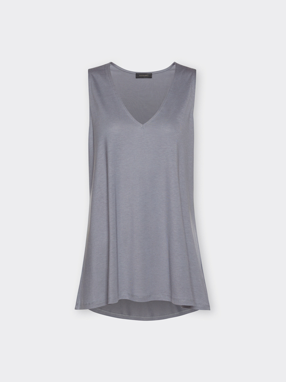 Mixed lyocell top with V-neck