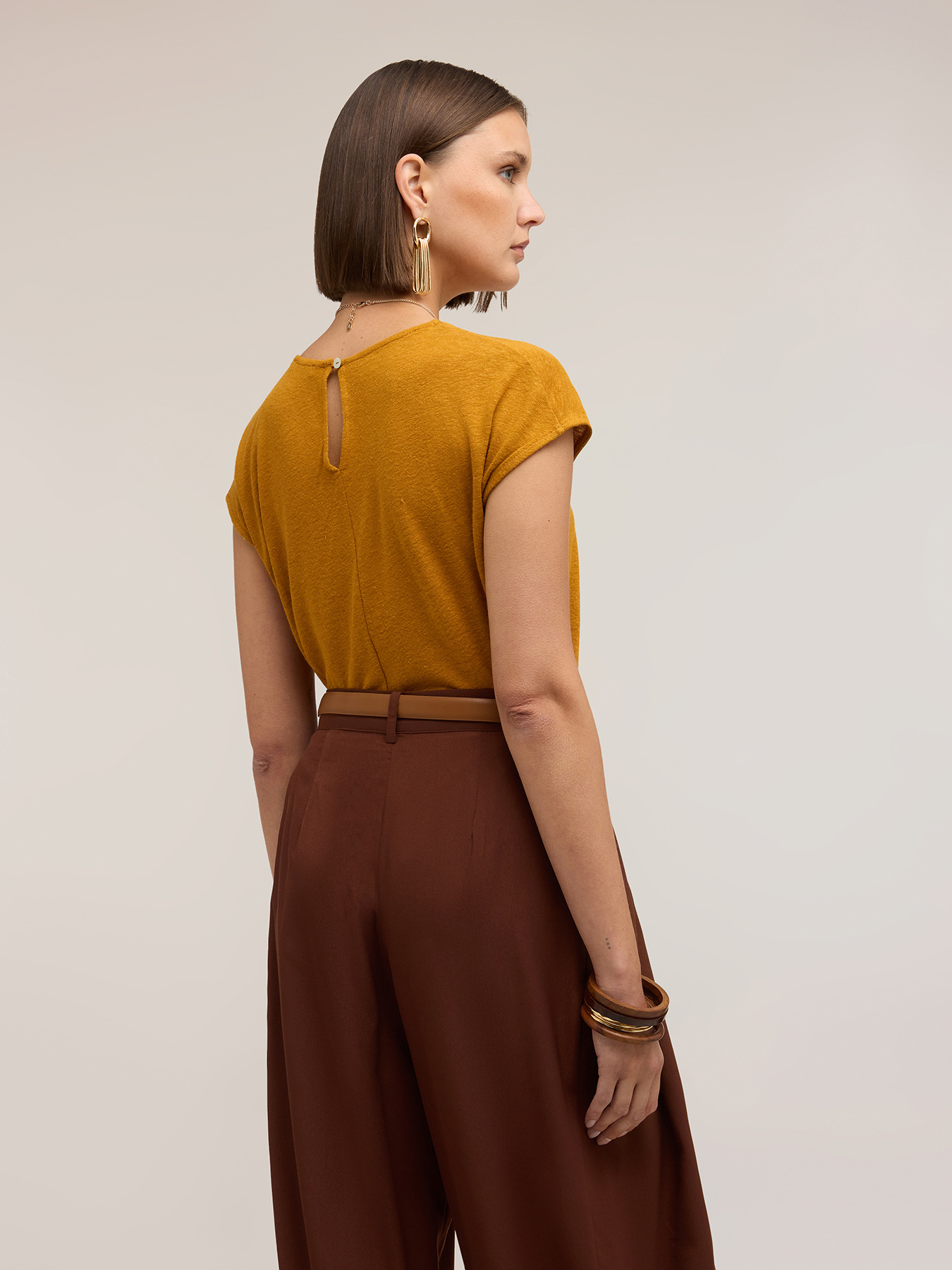 Tricou din amestec de in cu drapaj image number 1