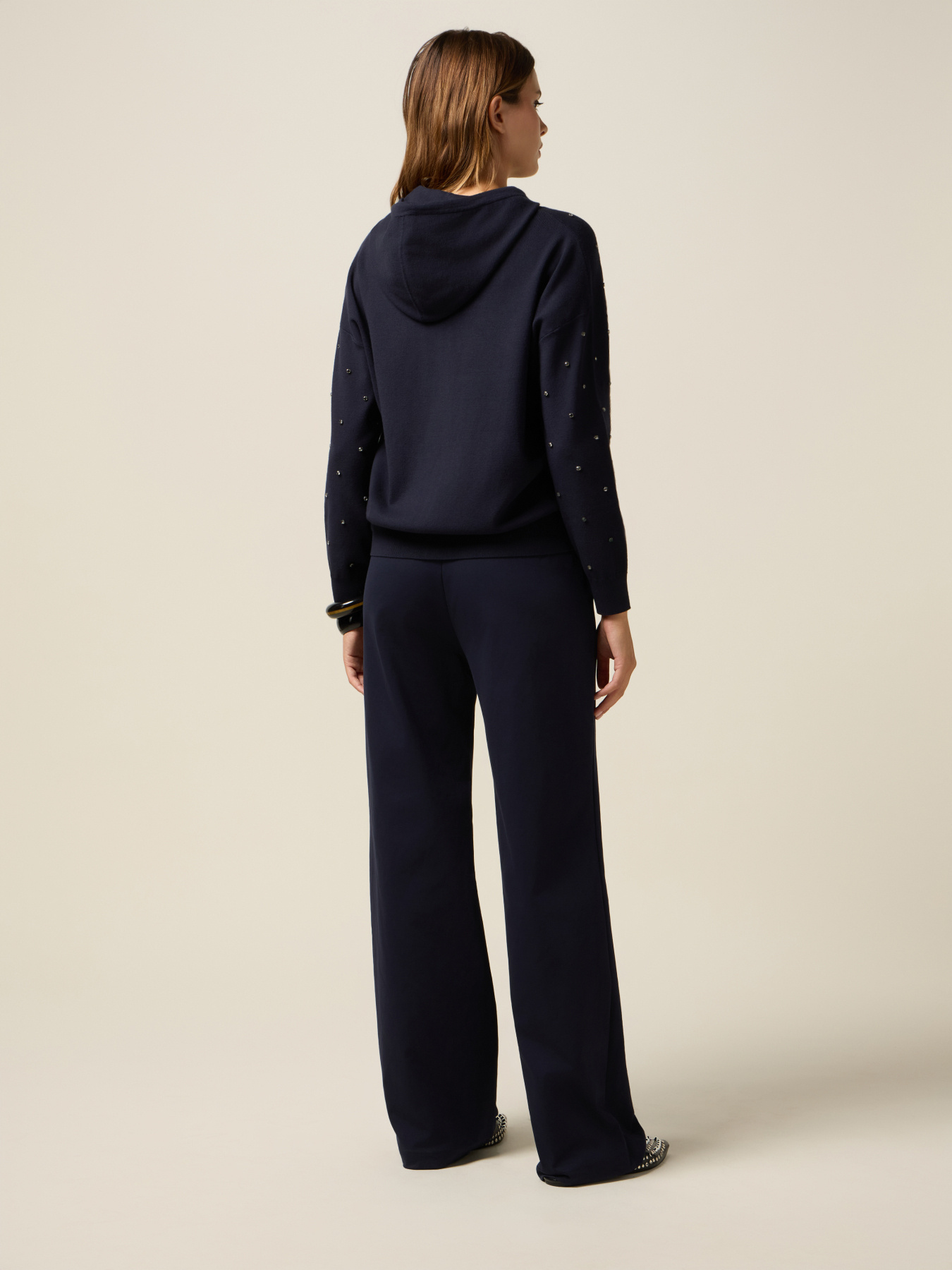 Cardigan con cappuccio e castoni image number 1