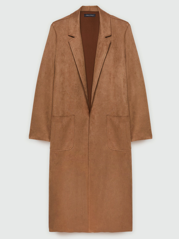 Langer Soft-Touch-Trenchcoat, vorn offen