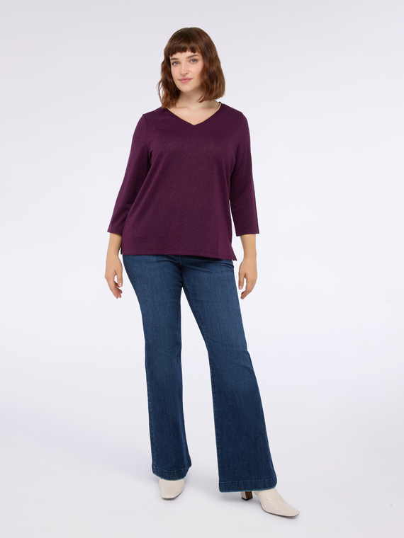 Lurex jersey V-neck T-shirt