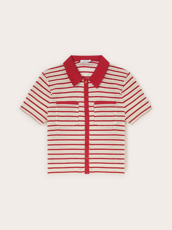 Tricou &icirc;n dungi cu guler contrastant